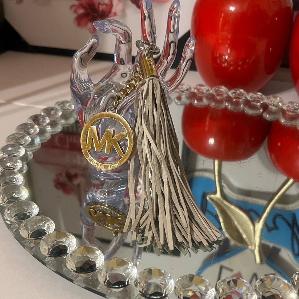 Michael Kors Gold and Tan Tassel Keychain
